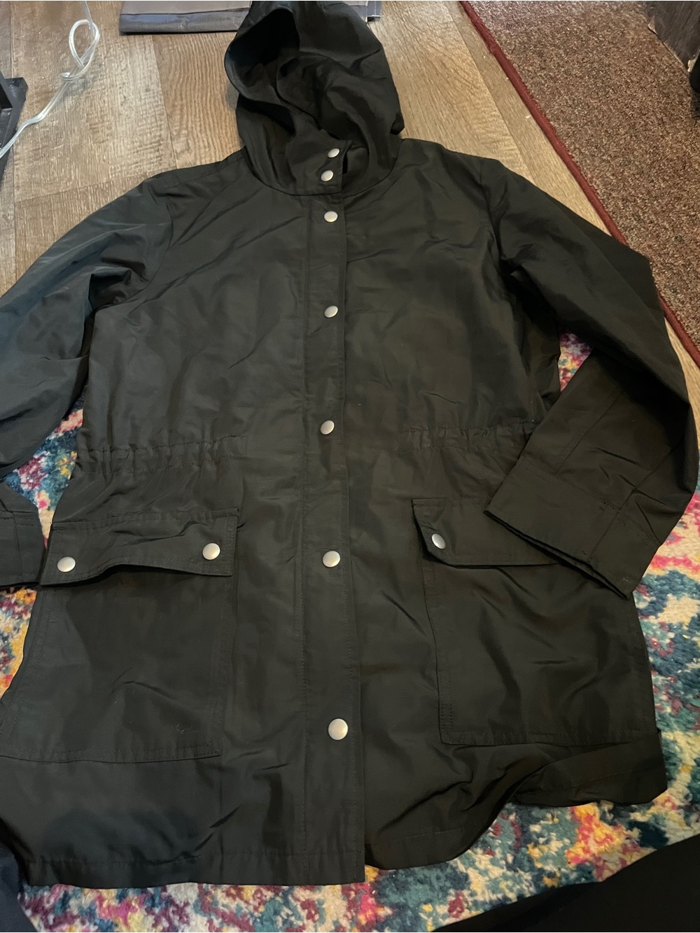 J crew Black Hooded Raincoat Jacket - Women